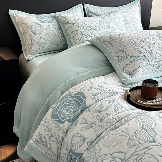 【换季出清】自然醒A类5D立体浮雕宽边牛奶绒四件套高档法兰珊瑚绒床单被套秋冬季轻奢床品QJ 商品图9