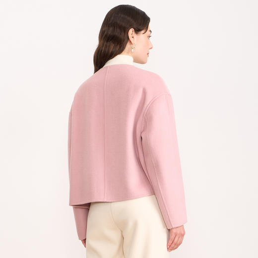 【粉色羊毛呢短外套】EITIE爱特爱温柔气质圆领宽松秋冬新款D2503907 商品图4