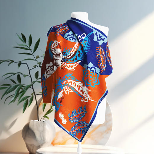 深山集市 木版双凤纹丝巾 商品图0