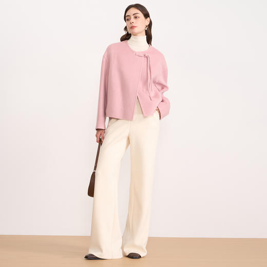 【粉色羊毛呢短外套】EITIE爱特爱温柔气质圆领宽松秋冬新款D2503907 商品图3