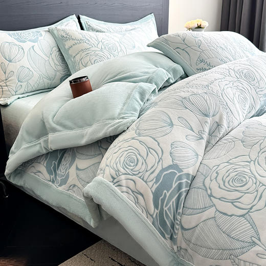 【换季出清】自然醒A类5D立体浮雕宽边牛奶绒四件套高档法兰珊瑚绒床单被套秋冬季轻奢床品QJ 商品图11