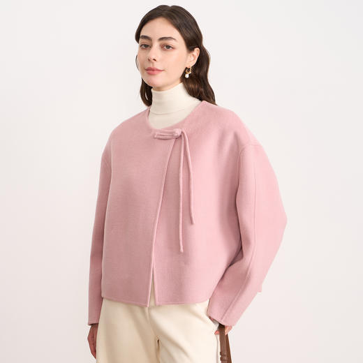 【粉色羊毛呢短外套】EITIE爱特爱温柔气质圆领宽松秋冬新款D2503907 商品图1