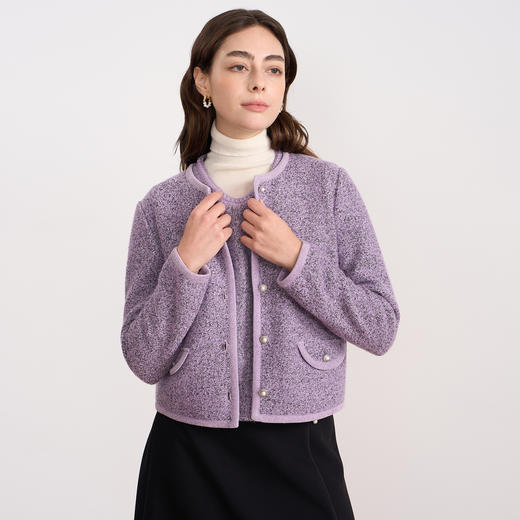 EITIE爱特爱精致小香风紫色法式通勤优雅直筒短外套秋冬新款D2503909 商品图1