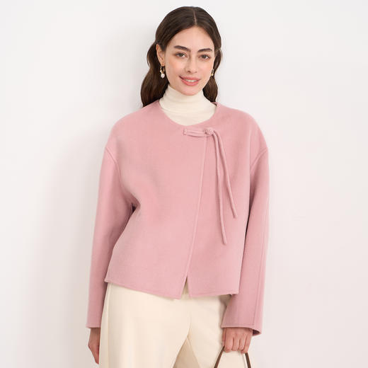 【粉色羊毛呢短外套】EITIE爱特爱温柔气质圆领宽松秋冬新款D2503907 商品图2