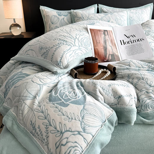 【换季出清】自然醒A类5D立体浮雕宽边牛奶绒四件套高档法兰珊瑚绒床单被套秋冬季轻奢床品QJ 商品图12