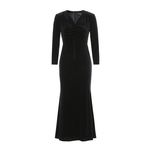 EITIE爱特爱复古V领轻奢显瘦高腰黑色礼服连衣裙冬季新款8077704 商品图5