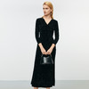 EITIE爱特爱复古V领轻奢显瘦高腰黑色礼服连衣裙冬季新款8077704 商品缩略图3
