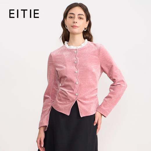 【粉色灯芯绒】EITIE爱特爱复古木耳花边领收腰秋冬新款衬衫D2513903 商品图0