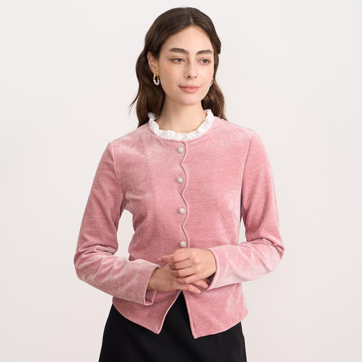 【粉色灯芯绒】EITIE爱特爱复古木耳花边领收腰秋冬新款衬衫D2513903 商品图2
