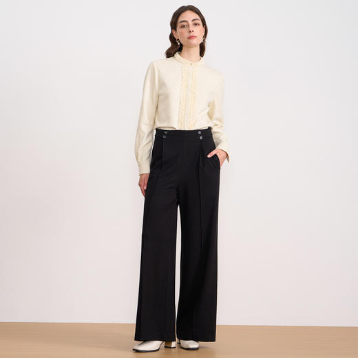 EITIE爱特爱复古花边气质立领纯色直筒显瘦衬衫上衣秋冬新款衬衣D2509903 商品图4