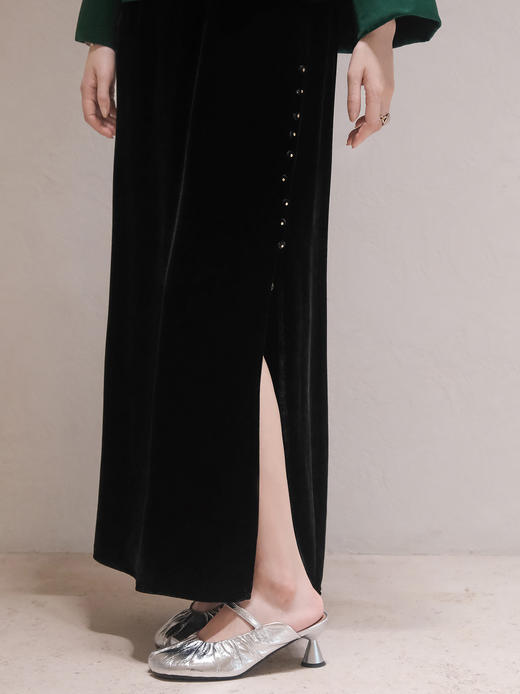 盛唐婧| 重磅真丝绒修身半身裙 商品图0