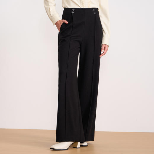 EITIE爱特爱高腰垂坠感黑色阔腿裤通勤直筒拖地长裤秋冬新款长裤D2505907 商品图2