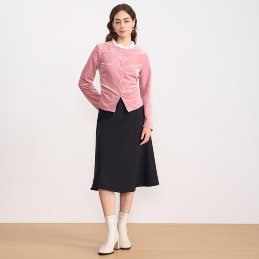 【粉色灯芯绒】EITIE爱特爱复古木耳花边领收腰秋冬新款衬衫D2513903 商品图3