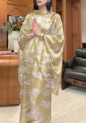 定制-盛唐牡丹 | 玉兰花纹香槟金真丝套装