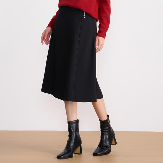 EITIE爱特爱气质优雅通勤纯色不对称百搭A字裙半身裙秋冬新款D2506901 商品图1