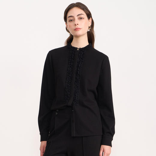 EITIE爱特爱复古花边气质立领纯色直筒显瘦衬衫上衣秋冬新款衬衣D2509903 商品图7