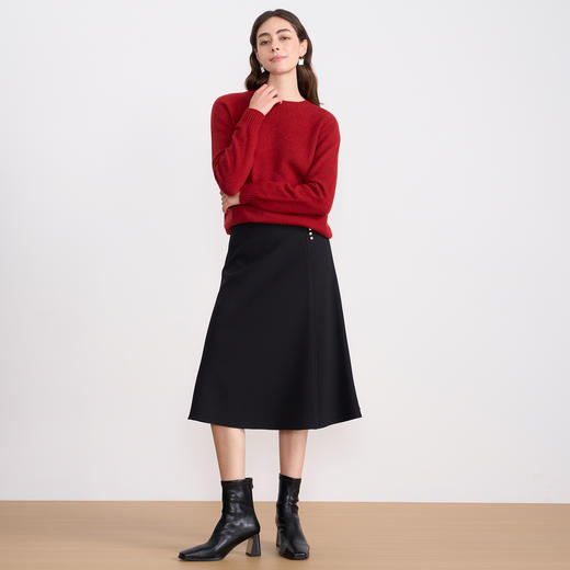 EITIE爱特爱气质优雅通勤纯色不对称百搭A字裙半身裙秋冬新款D2506901 商品图3