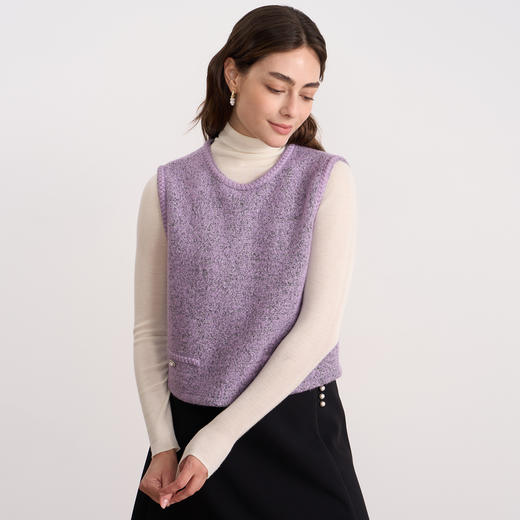 EITIE爱特爱紫色小香风时尚气质无袖上衣叠穿外搭25秋冬新款背心D2513905 商品图2