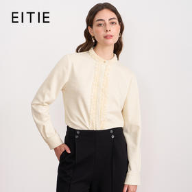EITIE爱特爱复古花边气质立领纯色直筒显瘦衬衫上衣秋冬新款衬衣D2509903