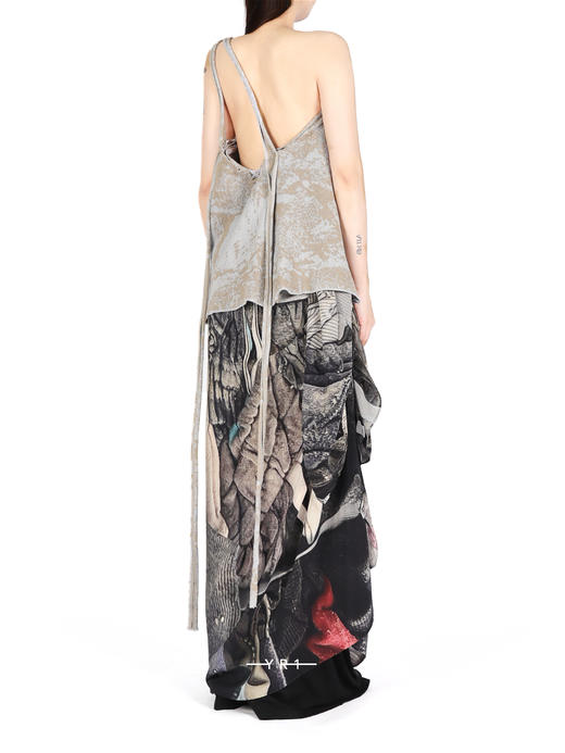 SERAPIS | 灰色/米色针织单肩上衣 商品图3