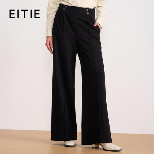 EITIE爱特爱高腰垂坠感黑色阔腿裤通勤直筒拖地长裤秋冬新款长裤D2505907 商品图0
