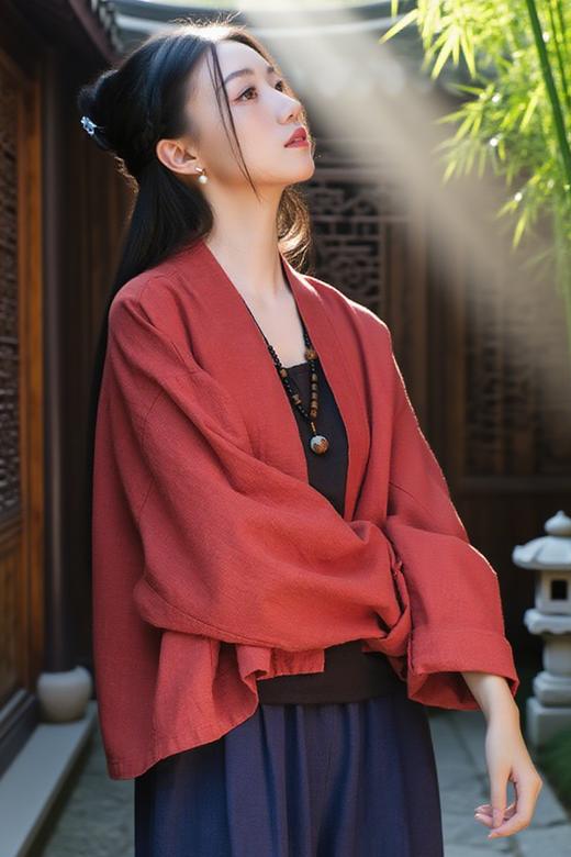 现货 臣禾	【棉麻披肩式短外套】苎麻砂洗做旧衬衫盘扣短开衫（71.5% 苎麻28.5% 棉）	JZ253011375 商品图1