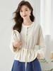 春季推荐2026→【自营】古泥/亦文7765压皱面料系带长袖小衫-喜出 商品缩略图2