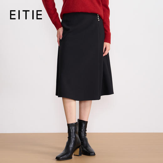 EITIE爱特爱气质优雅通勤纯色不对称百搭A字裙半身裙秋冬新款D2506901 商品图0