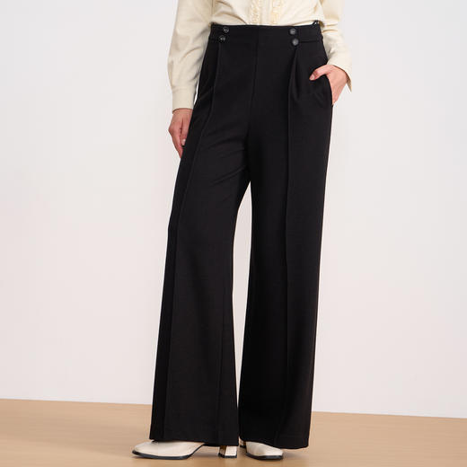 EITIE爱特爱高腰垂坠感黑色阔腿裤通勤直筒拖地长裤秋冬新款长裤D2505907 商品图1