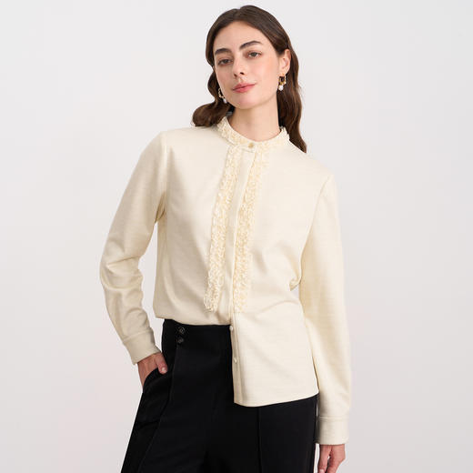 EITIE爱特爱复古花边气质立领纯色直筒显瘦衬衫上衣秋冬新款衬衣D2509903 商品图3