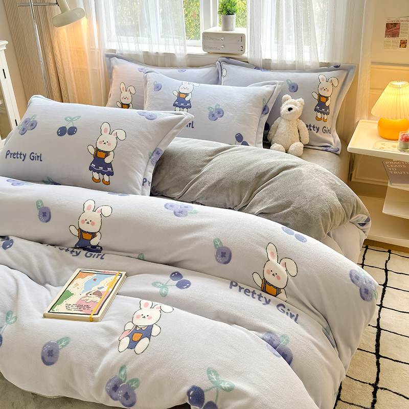 【换季出清】自然醒卡通A类小清新印花牛奶绒被套单件单独被罩加厚珊瑚绒冬QJ