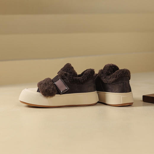 西村名物2024秋季新款时尚简约保暖加绒厚底毛毛鞋百搭休闲鞋女T24DM47971 商品图9