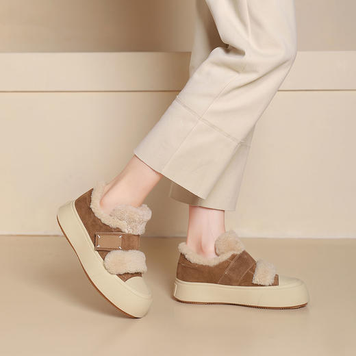 西村名物2024秋季新款时尚简约保暖加绒厚底毛毛鞋百搭休闲鞋女T24DM47971 商品图7
