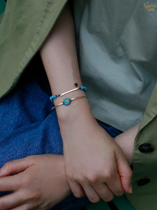 SpoiledBrat Jewelry14K注金绿松石 红宝石 手镯 商品图3