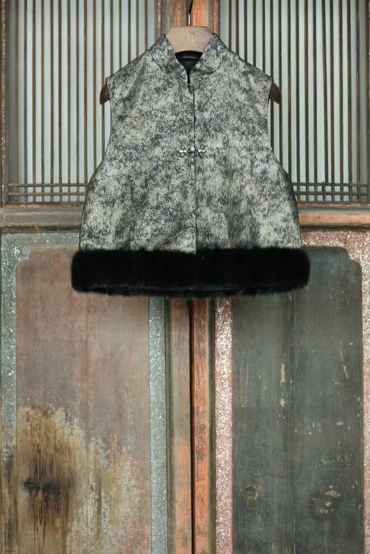 盛唐牡丹盛奢系列 | 真丝西阵织水貂马甲-黑色 商品图0