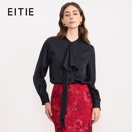 EITIE爱特爱春季新款时尚通勤职业百搭显瘦飘带上衣衬衫7709402 商品图1
