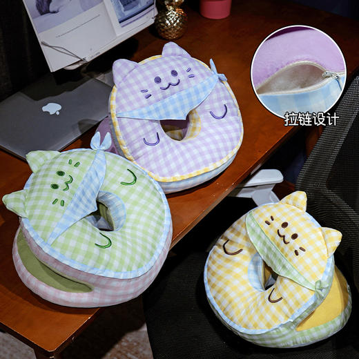 自然醒泡泡纱方巾格子喵双面午睡枕QYL 商品图3