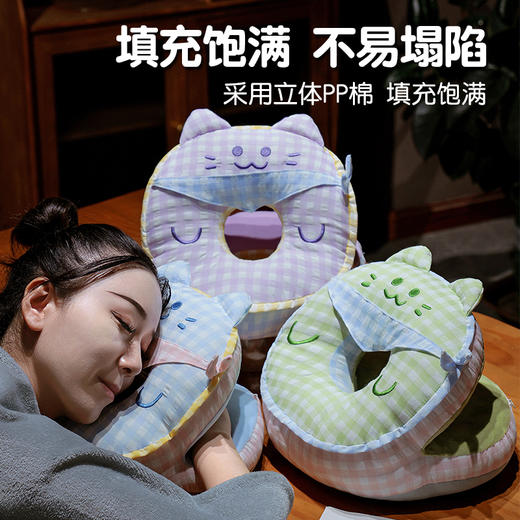 自然醒泡泡纱方巾格子喵双面午睡枕QYL 商品图5