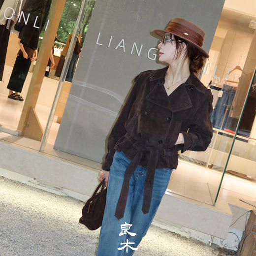 【现货】良木礼羊皮短款风衣（腰带）（Q259155） 商品图0