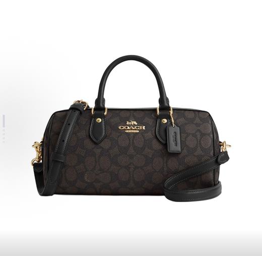 COACH蔻驰 Rowan 26 品牌徽标拉链开合 涂层帆布 斜挎单肩手提包 中号 女款 胡桃木拼黑色 商品图0