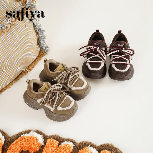 Safiya/索菲娅2025艺术家联名松果系带轻便增高加绒厚底老爹鞋SFD4112035 商品图4