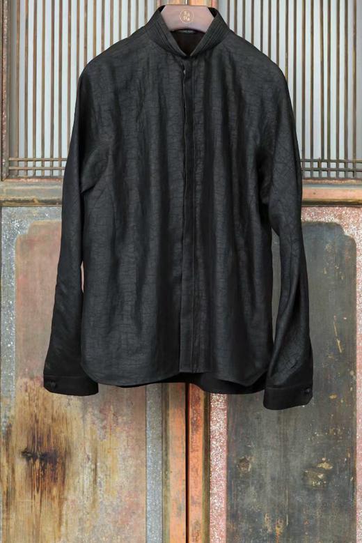 盛唐牡丹 | 龟纹香云纱小立领男士衬衫 商品图0