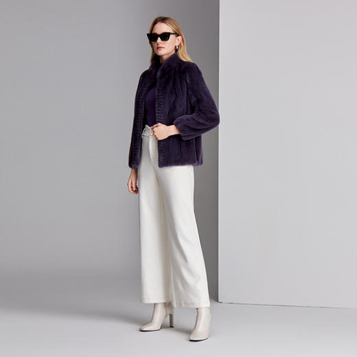 EITIE爱特爱紫罗兰色小高领短款整貂皮低调优雅保暖皮衣8493103 商品图1