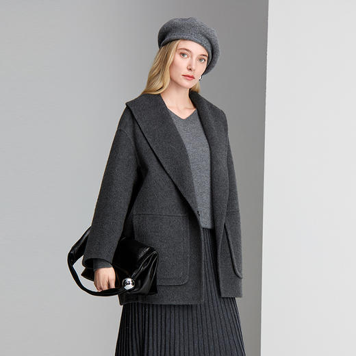 EITIE爱特爱大翻领肩型设计纯羊毛桑蚕丝骆驼绒混纺包容性舒适柔软保暖大衣8414106 商品图2