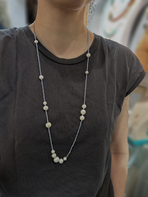 SpoiledBrat Jewelry蓝彩锆石珍珠长链 商品图4