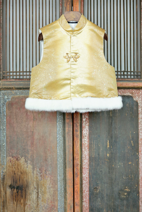 盛唐牡丹盛奢系列 | 真丝西阵织水貂马甲-黄色