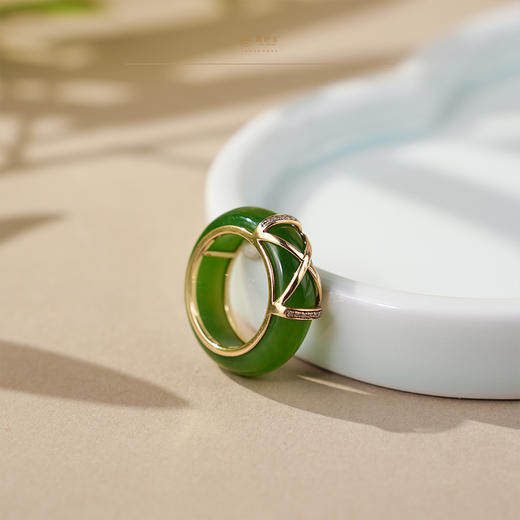 新疆国玉盟世玉金镶碧玉戒指【带证书·顺丰物流】 商品图1