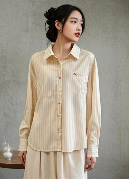 春季推荐2026→【自营】古泥7535条纹紫色小标刺绣清新衬衫-喜出 商品图2