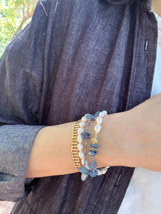 SpoiledBrat Jewelry蓝晶石巴洛克珍珠中长链 项链 商品图3