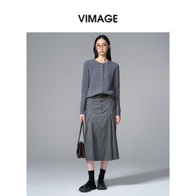 VIMAGE纬漫纪绵羊毛复古多色时尚绞花针织开衫上衣秋季新款V2401103